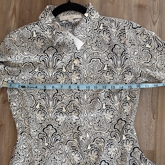 LOFT Elegant Black and Cream Patterned Long Sleeve Dress - Picture 7 of 11